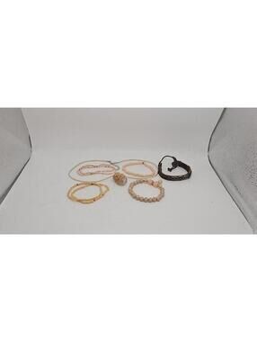 Set of 1 Spessartite Garnet Stone Pendant Necklace 7 Beaded Bracelets